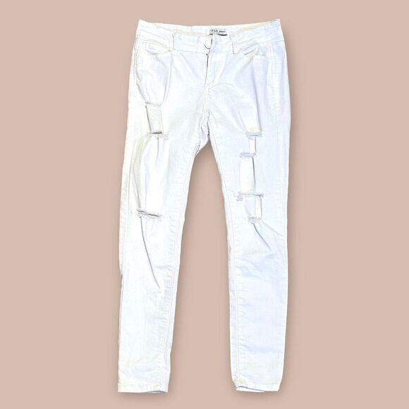 WAX JEAN White Distressed Midrise Skinny Jeans | Size 7 (Juniors) (F037) - Picture 1 of 9